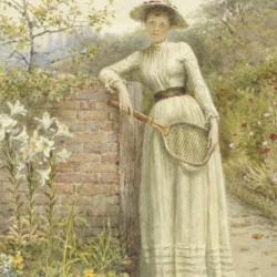 A young lady with a tennis rocket